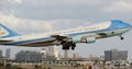Tampa, FL, February 2023 - Air Force 1 is taking off after US President Joe Biden delivered a speech and growing city of