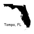 Tampa on Florida State Map. Detailed FL State Map with Location Pin on Tampa City. Black silhouette vector map isolated on white b Royalty Free Stock Photo