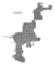 Tampa Florida city map with neighborhoods grey illustration silhouette shape