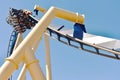 After an inverted turn downhill at high speed in Montu at Bush Gardens Tampa Bay. Royalty Free Stock Photo