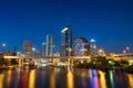 Tampa skyline at night with Hillsborough river in the foreground Royalty Free Stock Photo