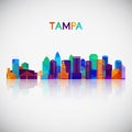 Tampa skyline silhouette in colorful geometric style.