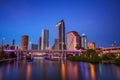 Tampa skyline after sunset with Hillsborough river in the foreground Royalty Free Stock Photo