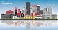 Tampere Finland city skyline with color buildings, blue sky and reflections. Tampere cityscape with landmarks. Business and