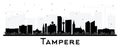 Tampere Finland city skyline silhouette with black buildings isolated on white. Tampere cityscape with landmarks. Tourism concept
