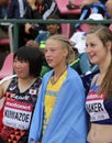 TOMOKA KUWAZOE JAPAN win silver, Alina Shukh Ukraine win gold, DANA BAKER USA win bronze medal in javelin throw final