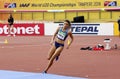 ANNA HALL USA, american track and field athlete on heptathlon event in the IAAF World U20 Royalty Free Stock Photo