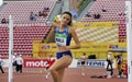 TAMPERE, FINLAND, July 12: ANNA HALL USA, american track and field athlete on heptathlon event in the IAAF World U20 Royalty Free Stock Photo