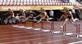 Athletes running 100 meters hurdles on IAAF World U20 Championships in Tampere, Finland 12 July, 2018