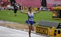 NIKOLAOS SAKIS from GREECE, on the finish of the 3000 metres STEEPLECHASE on the IAAF World U20 Championship in Tampere, Finland Royalty Free Stock Photo