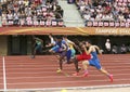 Athlets running 100 metrs semi final on the IAAF World U20 Championship in Tampere, Finland 11 July, Royalty Free Stock Photo