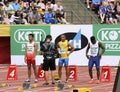 LALU MUHAMMAD ZOHRI Indonesia,VASYL MAKUKH Ukraine,RIKKOI BRATHWAITE IVB in 100 m. Semi-Final on the IAAF World U20 Champ Royalty Free Stock Photo