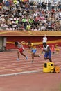 LALU MUHAMMAD ZOHRI Indonesia,VASYL MAKUKH Ukraine,RIKKOI BRATHWAITE IVB in 100 m. Semi-Final on Royalty Free Stock Photo