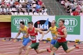 Oleksandr PYROHOV, Andriy VASYLEVSKYY form Ukraine, DÃÂ¡niel ESZES, MilÃÂ¡n PISCH from Hungary 4X100 metres relay IAAF World U20 Royalty Free Stock Photo