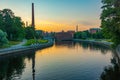 Tampere, Finland, July 21, 2022: Sunset view of brick buildings
