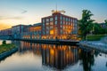 Tampere, Finland, July 21, 2022: Sunset view of brick buildings