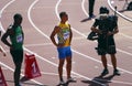 Vasyl MAKUKH from Ukraine and SIMANG`ALISO NDHLOVU from ZAMBIA on the 100 meters event at the IAAF World U20 Championships Royalty Free Stock Photo