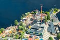 Tampere, Finland - 24 June 2019: Beautiful top view of amusement park Sarkanniemi