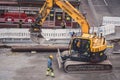 Tampere tramline construction- Doosan excavator digging