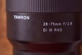12.07.2020 Tamron lens 28-75 mm f 2.8 Di III RXD for Sony mirrorless camera. closeup Royalty Free Stock Photo