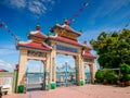 The ThÃ¡nh That Tan Chau Temple gate view towards the Mekong River, Tan Chau, Vietnam Royalty Free Stock Photo