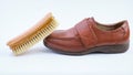 Tan Cushion casual Walk Touch Fasten Wide Fit Shoe and Shoe Brush