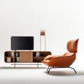 Tan Leather Armchair And Tv Unit By Agenda Design