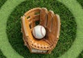 A tan leather baseball glove holds Royalty Free Stock Photo