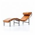 Tan Leather Chaise Lounge With Black Frame In Leica I Style