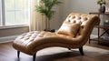 a tan leather chaise lounge chair in a living room. generative ai