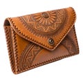 Tan Leather Envelope Clutch Wallet with Geometric and Floral Embossed Patterns image photo Royalty Free Stock Photo