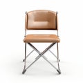 Tan Leather Folding Chair - Uhd Image - Shiny Glossy - Studio Light