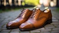 Tan Leather And Gold Oxford Shoes With Classical Precision And Italianate Flair