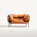 Tan Leather Settee With Bouroullec Lounge Chair On White Background Royalty Free Stock Photo