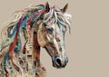 close-up portrait of a horse made from scraps of paper