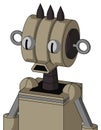 Tan Robot With Multi-Toroid Head And Sad Mouth And Two Eyes And Three Dark Spikes