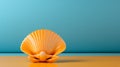 Minimalistic Japanese Shell In Orange On Blue Background