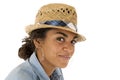 Tan teenage girl wearing a straw woven fedora hat Royalty Free Stock Photo