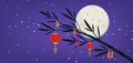 Tanabata Japanese traditional festival background banner. Bamboo decorated with paper lanterns. Vector illustration