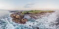 Tanah Lot - Temple in the Ocean. Bali, Indonesia. Photo from the drone Panorama, Banner, Long format Royalty Free Stock Photo