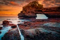 Tanah Lot Temple on sea at sunset in Bali Island, Indonesia Royalty Free Stock Photo