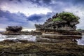 Tanah Lot water temple in Bali. Indonesia nature landscape. Famous Bali landmark , Vintage Effect