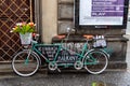 Tandem bicycle advertising Na Balkany Restaurant & Bar at Warsaw`s Old Town Stare Miasto