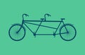 Tandem Bicycle isolated. Vintage bike on green background