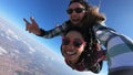 Tandem parachute jump. Selfie photo