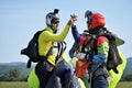 Tandem parachute jump, shortly after the moment of landing shot