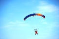 Tandem parachute jump shortly before the moment of landing shot