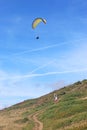 Tandem paraglider lflying at Newgale Royalty Free Stock Photo