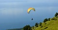 Tandem Paraglider flying over the Lake Ohrid in soutwest of macedonia