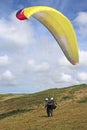 Tandem paraglider launching at Newgale, Wales Royalty Free Stock Photo